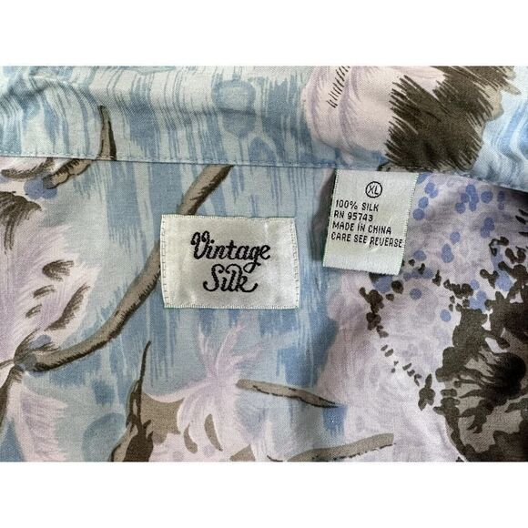 Vintage Silk Hawaiian Shirt 100% Silk Button Down - Size XL - Picture 8 of 9